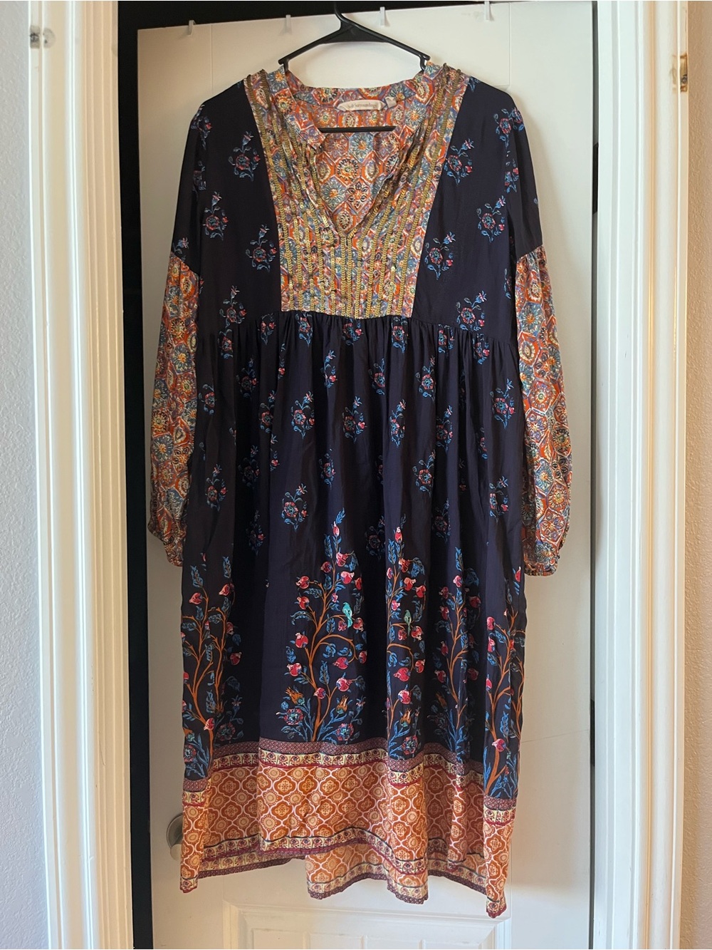 Soft Surroundings Navy Floral and Multicolor Long Sleeve Midi Dress